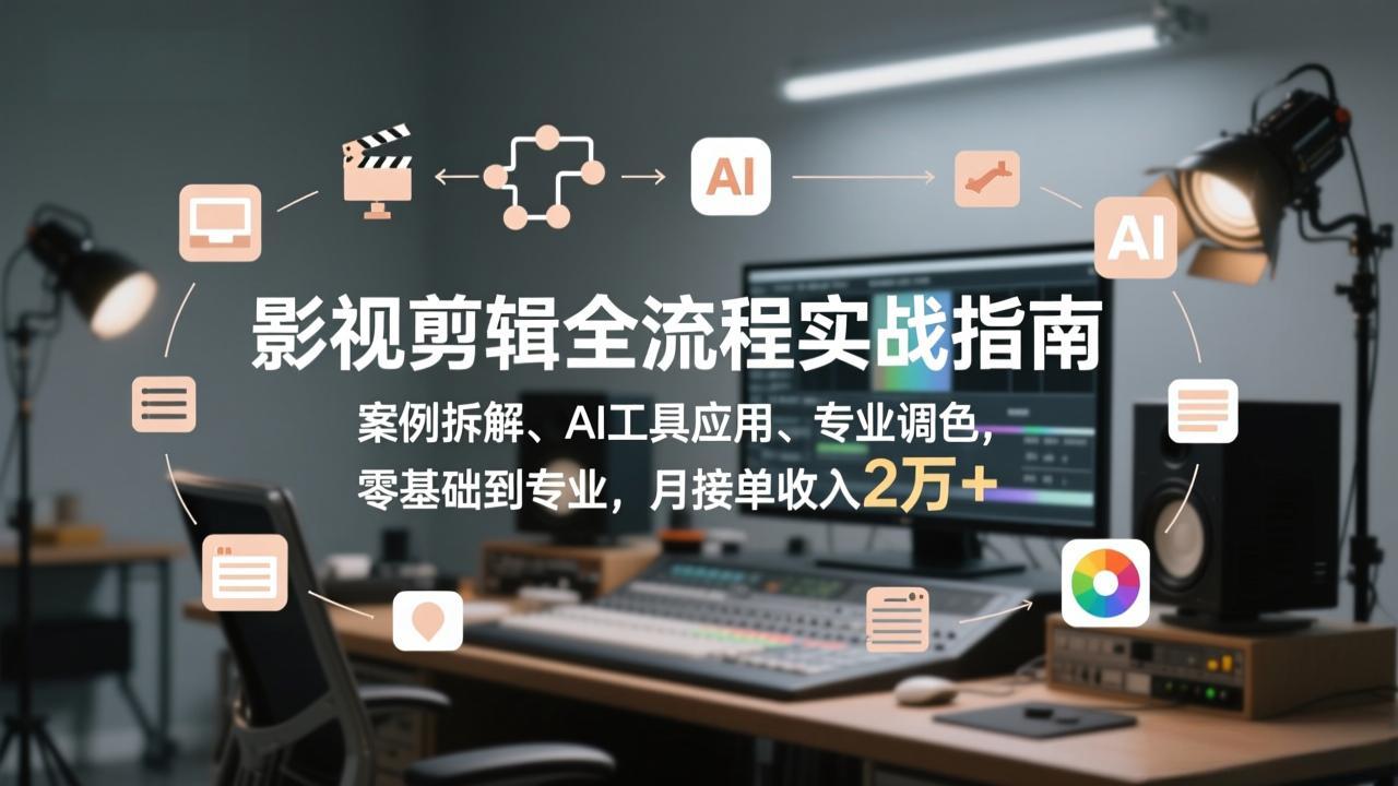 影视剪辑全流程实战指南，案例拆解、AI工具应用、专业调色，零基础到专业，月接单收入2万+-副业网创