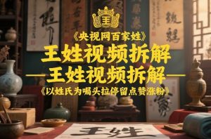 央视网百家姓–王姓视频拆解，以姓氏为噱头拉停留点赞涨粉-副业网创