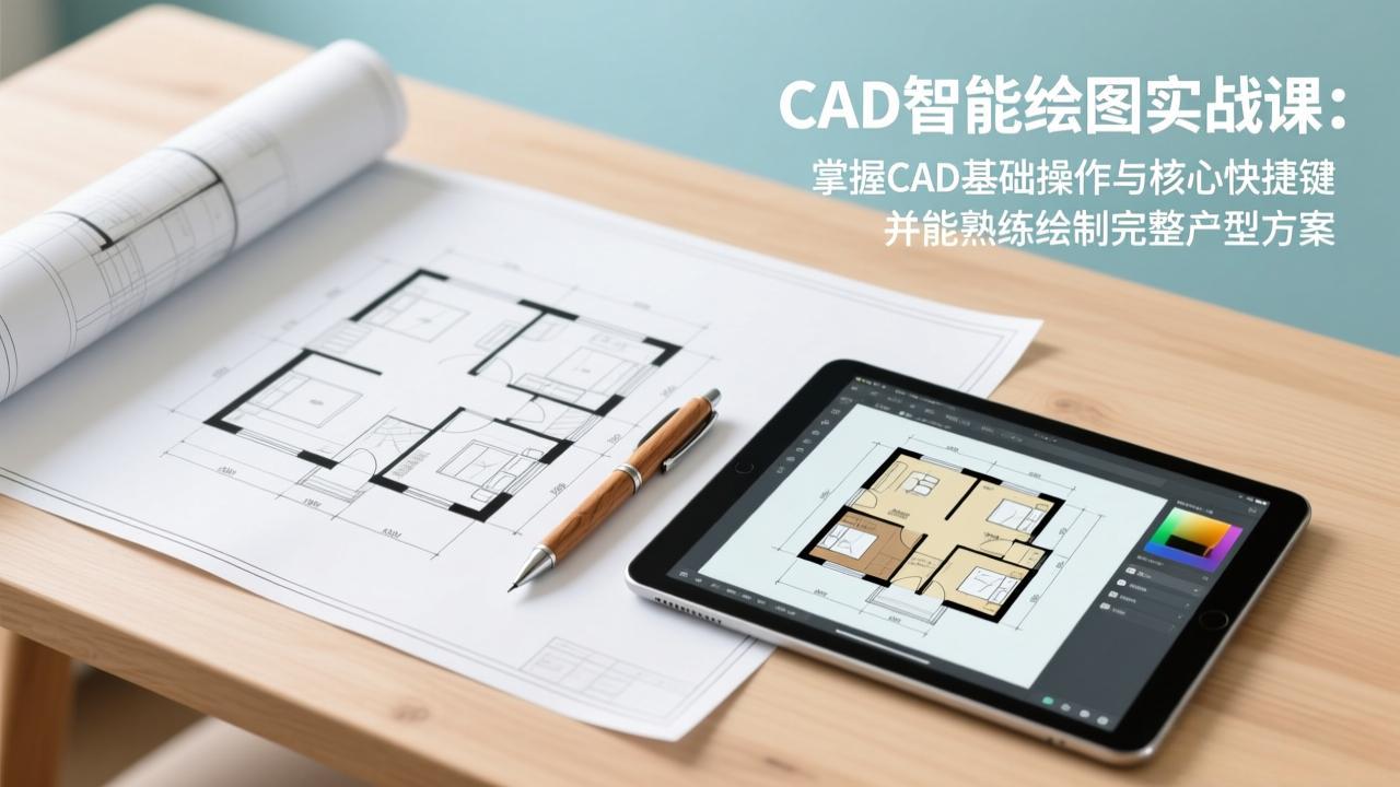 CAD智能绘图实战课：掌握CAD基础操作与核心快捷键，并能熟练绘制完整户型方案-副业网创