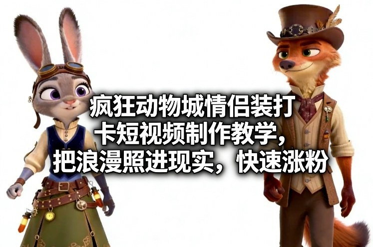 疯狂动物城情侣装打卡短视频制作教学，把浪漫照进现实，快速涨粉-副业网创
