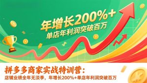 拼多多商家实战特训营：店铺业绩全年无淡季，年增长200%+单店年利润突破百万(26年更新-副业网创