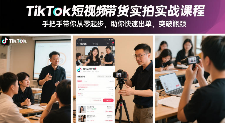 TikTok短视频带货实拍实战课程,手把手带你从零起步,助你快速出单,突破瓶颈-副业网创