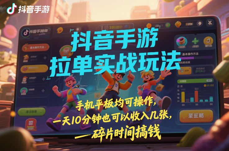 抖音手游拉单实战玩法，手机平板均可操作，一天10分钟也可以收入几张，碎片时间搞钱【揭秘】-副业网创