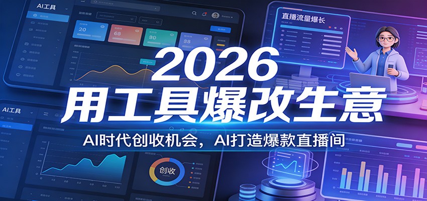 2026用工具爆改生意，AI时代创收机会，AI打造爆款直播间-副业网创