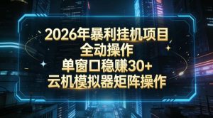 2026开年暴力挂G项目全自动操作单窗口稳賺30＋云机-模拟器挂G掘金可批量矩阵操作【揭秘】-副业网创