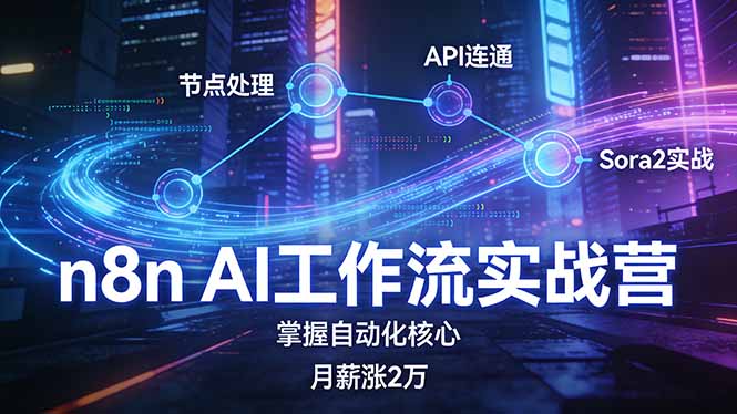 n8n AI工作流实战营,节点处理+API连通+Sora2实战,掌握自动化核心月薪涨2万-副业网创