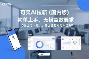 可灵AI拉新(国内版)，简单上手，无粉丝数要求，0粉也可以做，小白也能轻松月入过1W-副业网创