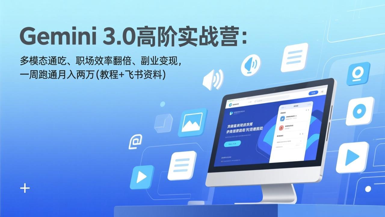 Gemini 3.0高阶实战营:多模态通吃、职场效率翻倍、副业变现,一周跑通月入两万(教程+飞书资料-副业网创
