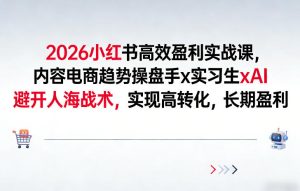 2026小红书高效盈利实战课，内容电商趋势操盘手x实习生xAI，避开人海战术，实现高转化，长期盈利-副业网创