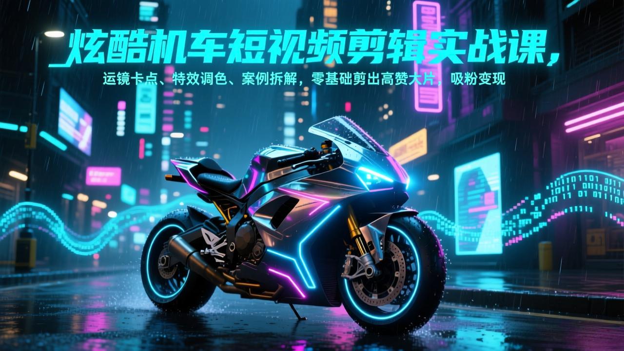 炫酷机车短视频剪辑实战课，运镜卡点、特效调色、案例拆解，零基础剪出高赞大片，吸粉变现-副业网创