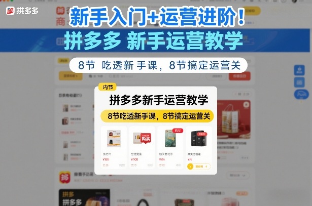 新手入门+运营进阶！拼多多新手运营教学，8节吃透新手课，8节搞定运营关-副业网创