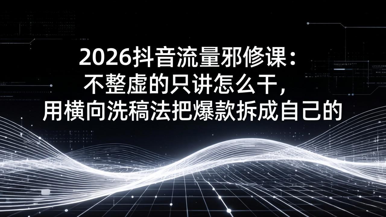 2026抖音流量邪修课：不整虚的只讲怎么干，用横向洗稿法把爆款拆成自己的-副业网创