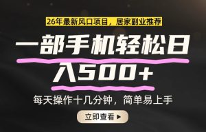 26年居家副业首选，一部手机轻松日入500+，长期稳定可做-副业网创