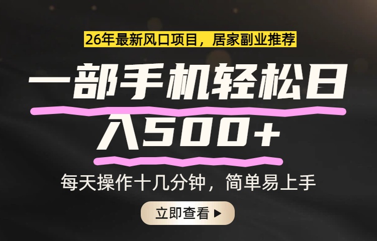 26年居家副业首选，一部手机轻松日入500+，长期稳定可做-副业网创
