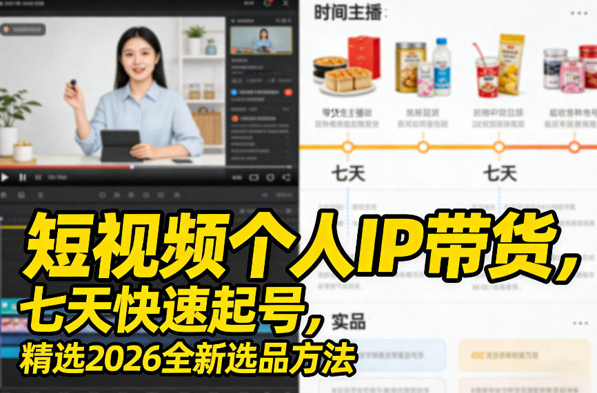 短视频个人IP带货，七天快速起号，精选2026全新选品方法-副业网创