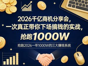 2026千亿商机分享会，一次真正带你下场搞钱的实战，抢跑2026一年1000W的三大賺钱系统-副业网创