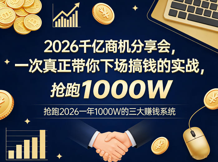 2026千亿商机分享会，一次真正带你下场搞钱的实战，抢跑2026一年1000W的三大賺钱系统-副业网创