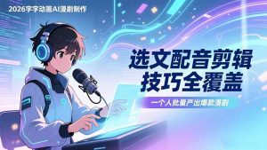 2026字字动画AI漫剧制作-1期，选文配音剪辑技巧全覆盖，一个人就能批量产出爆款漫剧-副业网创