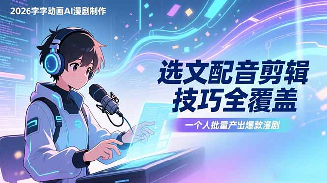 2026字字动画AI漫剧制作-1期,选文配音剪辑技巧全覆盖,一个人就能批量产出爆款漫剧-副业网创