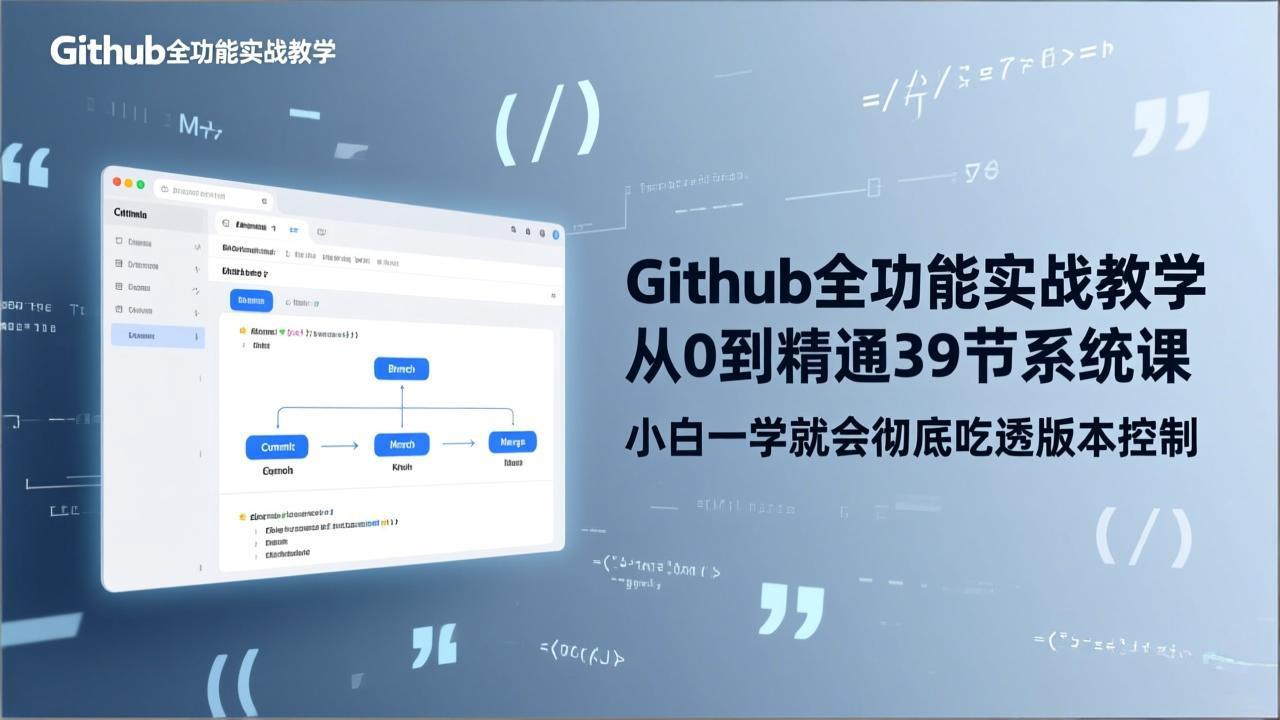 GitHub-全功能实战教学，从0到精通39节系统课，小白一学就会彻底吃透版本控制-副业网创