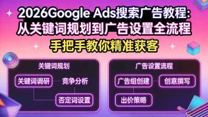 2026Google Ads搜索广告教程：从关键词规划到广告设置全流程，手把手教你精准获客-副业网创