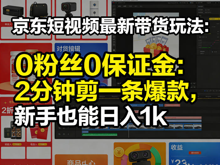 京东短视频最新带货玩法，0粉丝0保证金，2分钟剪一条爆款，新手也能日入1k+【揭秘】-副业网创