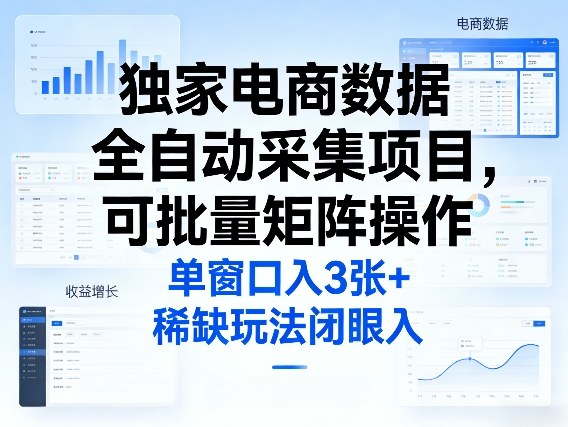 独家电商数据全自动采集项目，可批量矩阵操作，单窗口日入3张+，稀缺玩法闭眼入【揭秘】-副业网创