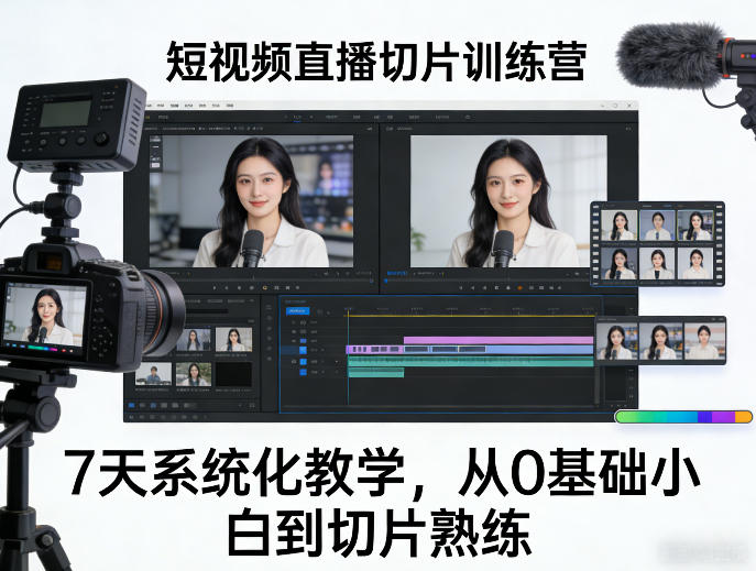 短视频直播切片训练营，7天系统化教学，从0基础小白到切片熟练-副业网创