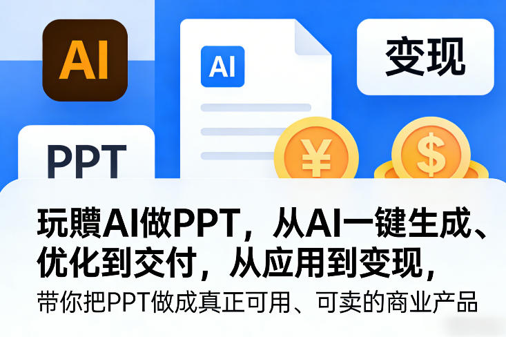 玩賺AI做PPT，从AI一键生成、优化到交付，从应用到变现，带你把PPT做成真正可用、可卖的商业产品-副业网创