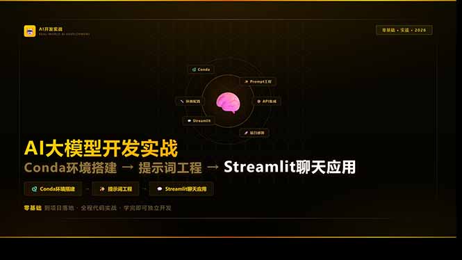 AI大模型开发实战：Conda环境搭建→提示词工程→Streamlit聊天应用，零基础到项目落地-副业网创