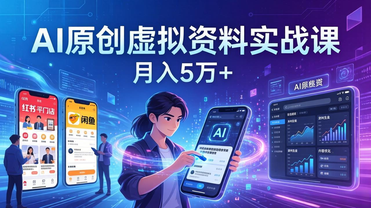 AI原创虚拟资料实战课：2026新机会，小红书闲鱼开店，普通人用AI轻松变现，月入5万+-副业网创