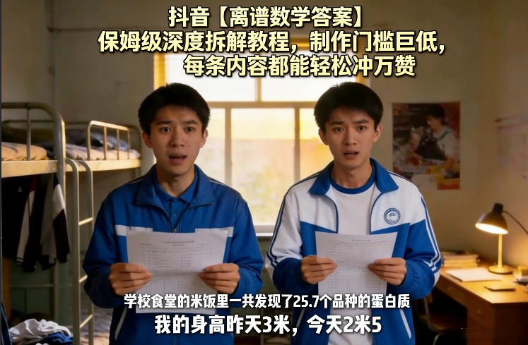 抖音【离谱数学答案】保姆级深度拆解教程，制作门槛巨低，每条内容都能轻松冲万赞，附详细步骤-副业网创
