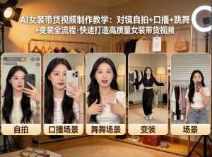 AI女装带货视频制作教学，对镜自拍、口播、跳舞、变装全流程，快速打造高质量女装带货视频-副业网创