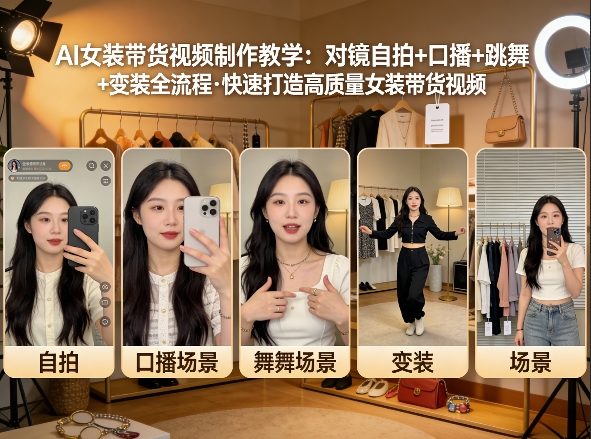 AI女装带货视频制作教学，对镜自拍、口播、跳舞、变装全流程，快速打造高质量女装带货视频-副业网创