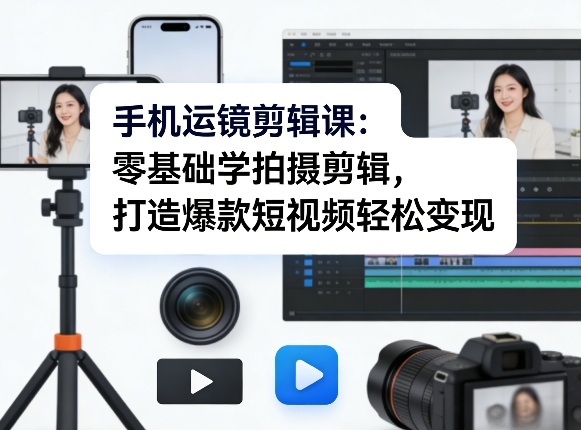 手机运镜剪辑课：零基础学拍摄剪辑，打造爆款短视频轻松变现-副业网创