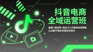 抖音电商全域运营班：直播×短视频×商品卡三大载体协同策略，从流量不确定到确定性增长-副业网创