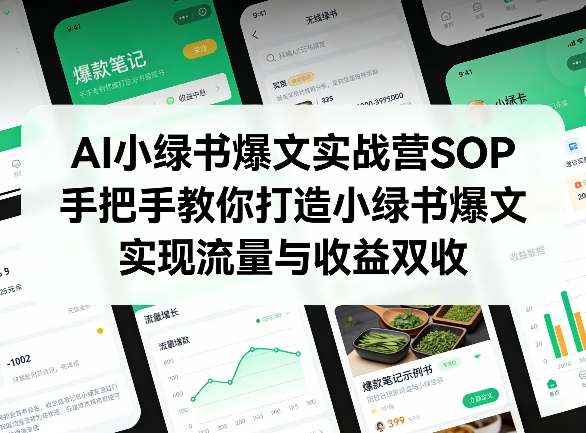 AI小绿书爆文实战营SOP，手把手教你打造小绿书爆文，实现流量与收益双收-副业网创