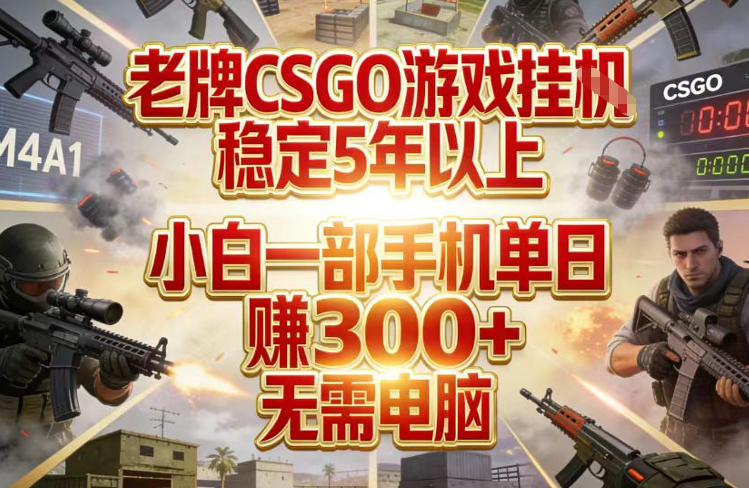 老牌CSGO游戏挂G，稳定5年以上，小白一部手机单日賺3张+，无需电脑【揭秘】-副业网创