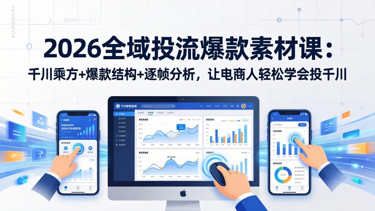 2026全域投流爆款素材课：千川乘方+爆款结构+逐帧分析，让电商人轻松学会投千川-副业网创