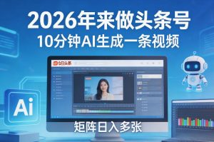 2026年来做头条号，10分钟AI生成一条视频，矩阵日入多张-副业网创