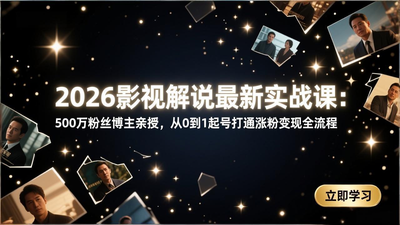 2026影视解说最新实战课：500万粉丝博主亲授，从0到1起号打通涨粉变现全流程-副业网创