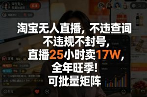 淘宝无人直播，不违规不封号，直播25小时卖17W，全年旺季！可批量矩阵【揭秘】-副业网创