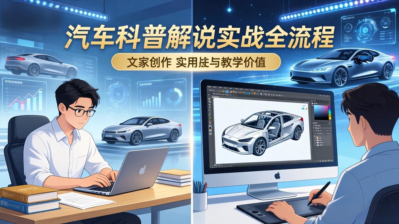 抖音汽车科普解说实战：文案+动画+画面处理+去水印全流程，打造专业汽车科普视频-副业网创