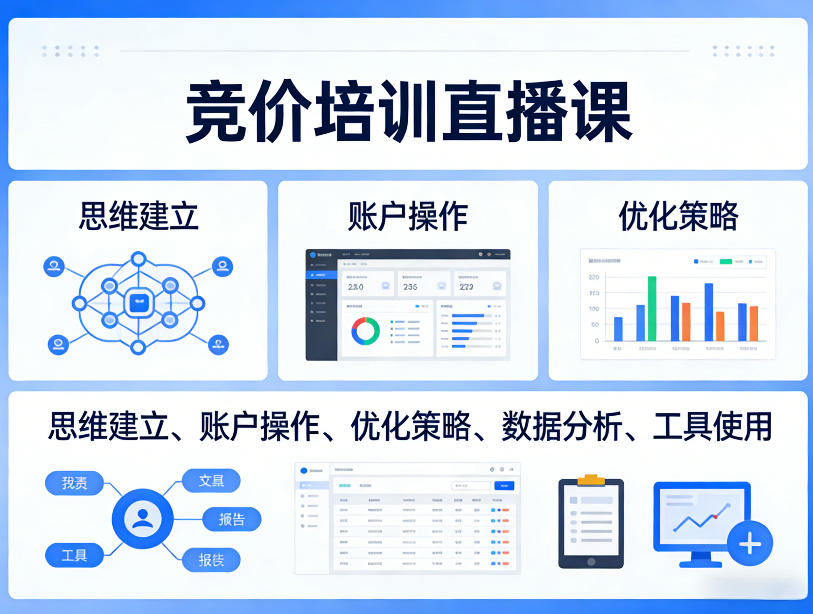 竞价培训直播课，覆盖思维建立、账户操作、优化策略、数据分析、工具使用等，全方位提升效果-副业网创