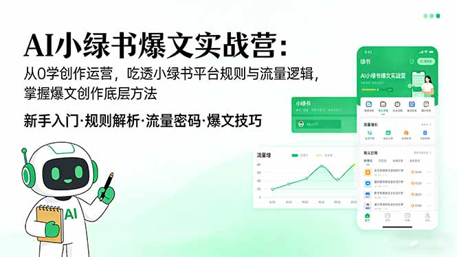 AI 小绿书爆文实战营：从0学创作运营，吃透小绿书平台规则与流量逻辑，掌握爆文创作底层方法-副业网创