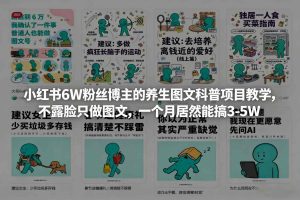 小红书6W粉丝博主的养生图文科普项目教学，不露脸只做图文，一个月居然能搞3-5W-副业网创