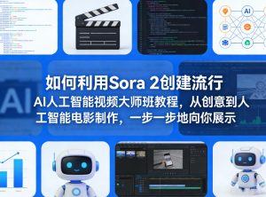 如何利用Sora 2创建流行AI人工智能视频大师班教程，从创意到人工智能电影制作，一步一步地向你展示-副业网创