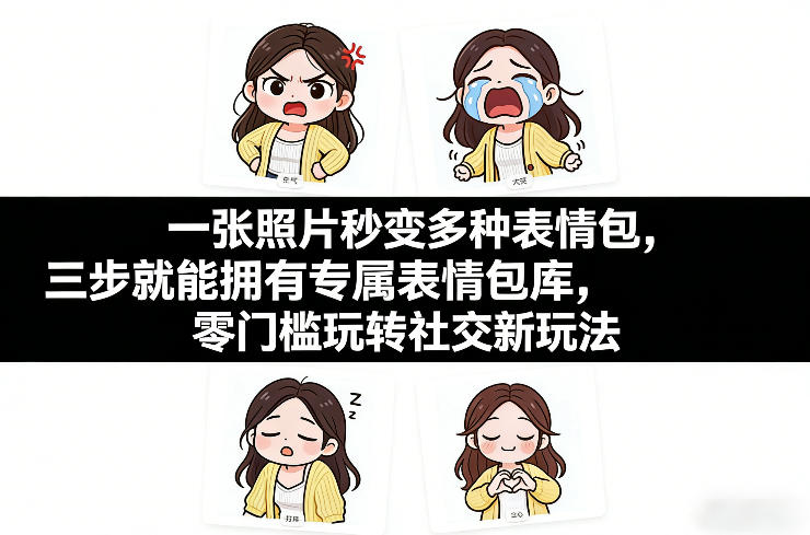一张照片秒变多种表情包，三步就能拥有专属表情包库，零门槛玩转社交新玩法【文档】-副业网创