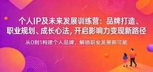 个人IP及未来发展训练营：品牌打造、职业规划、成长心法，开启影响力变现新路径-副业网创