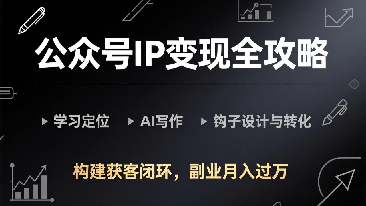 公众号IP变现全攻略-更新，学习定位、AI写作、钩子设计与转化，构建获客闭环，副业月入过万-副业网创